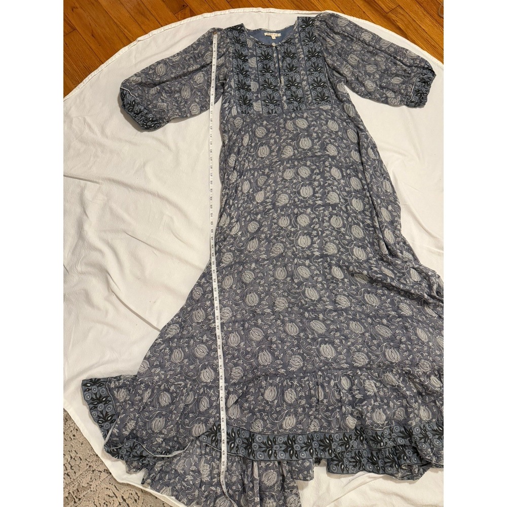 Marea by Liz Joy Womens Small Maxi Dress Dusty Blue Indian Block Print GUC - Picture 9 of 15